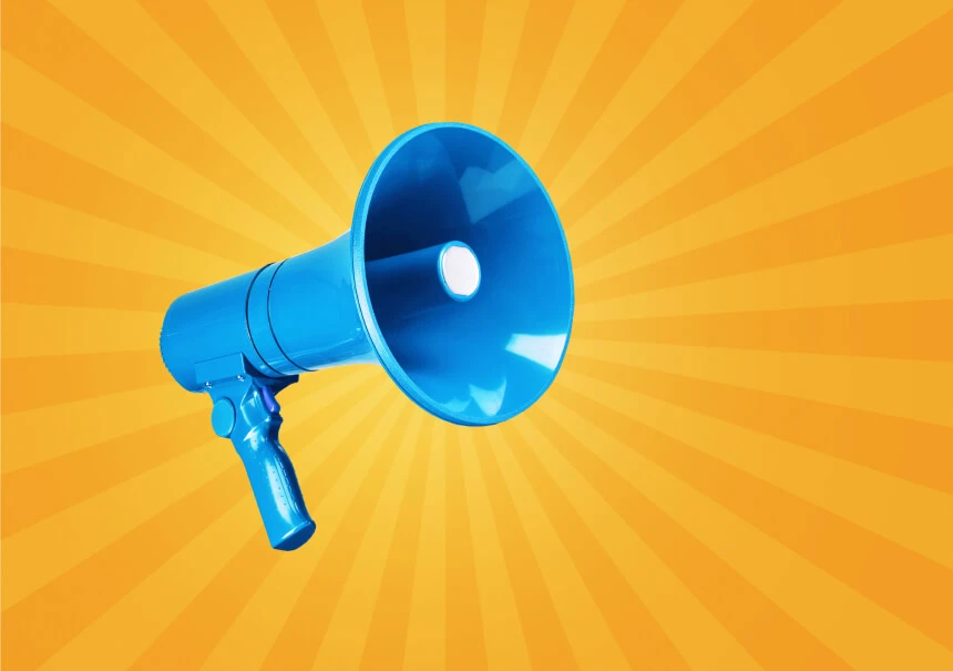 Reclaim abandoned carts with automated web push notifications, visualized by a striking blue megaphone on a sunburst background.